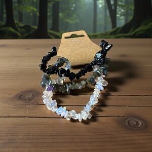 Women’s Chic Black and White Stone Bracelet Trio